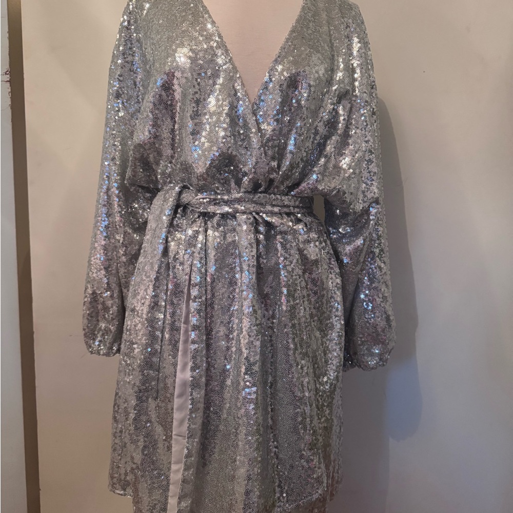 Anthropologie Silver Sequin Gown